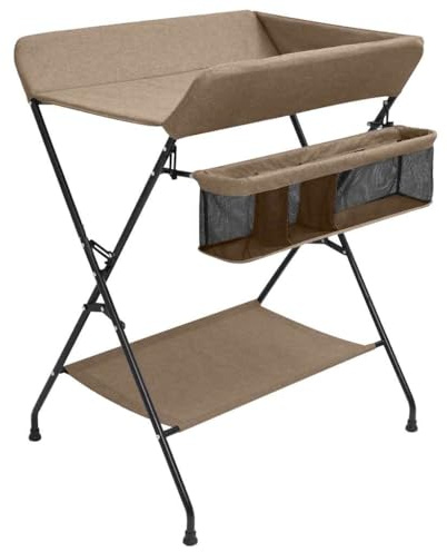 vidaXL Mesa Cambiadora Cambiar Pañales Bandeja Cambiador Bebés Niños Infantil Primera Infancia Cuarto de Baño Plegable Hierro Gris Taupe