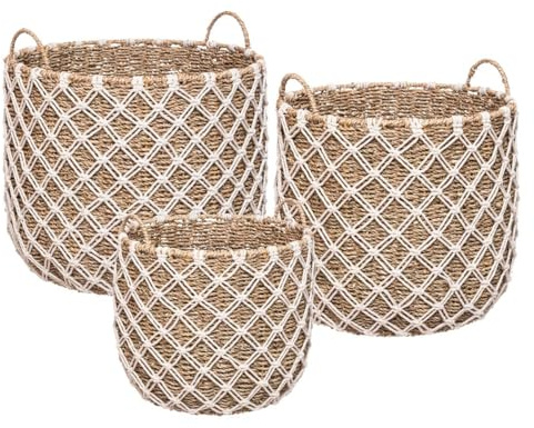 Atmosphera - Set de 3 paniers Rond Palm - macramé