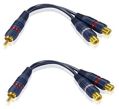 iYueMps Câble Répartiteur RCA Adaptateur 15cm RCA 1 Mâle à 2 Femelles Y Câble pour Caisson de Basses, Haut-Parleur, AV,Home Cinéma - 2Pack