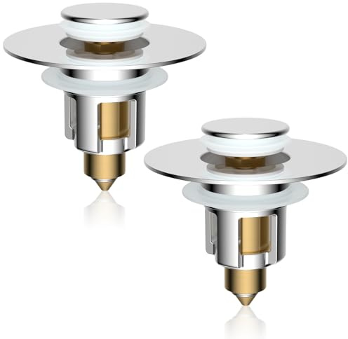 iFealClear 2 Pack Metal Universal Bathroom Sink Stopper, Upgraded Stainless Steel Sink Drain Strainer for 1.1''~2.36 Basin Pop Up Drain Strainer, Anti-Clogging Filter Basket, Polished Chrome
