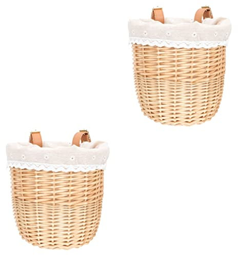 Amosfun 2st Fahrradkorb Hundekorb Vorne Fahrrad Einkaufskorb Fahrradkörbe Aus Weidengeflecht Korb Für Fahrrad Mountainbike-Korb Korb Vorne Lenker Lenkerkorb Lenkertasche Junge Kind Rattan