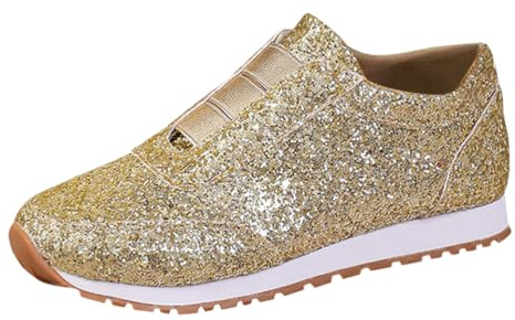 shownicer Baskets Femme Pailleté Baskets Légères Sneakers Outdoor Walking Chaussures Décontractées Confortables Sport Fitness Sneakers A Or 38 EU