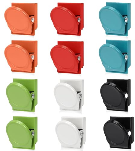 YSDMY Magnetiska slipsar, 12 stycken, kylskåp, magnetiska metallklämmor, 6 färger, magnetiska metallklämmor, whiteboard, kylskåpsmagneter, magneter för magnettavla, kontor, kökstavla, tavla