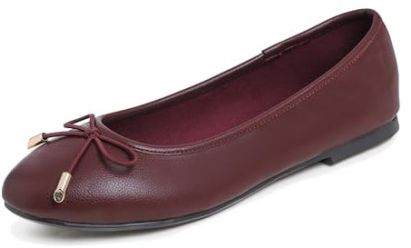 Feversole Women's Soft Cushion Comfort Round Toe Metal Trim Fashion Ballet Flats Walking Shoes Burgundy Brain Vegan Leather 5