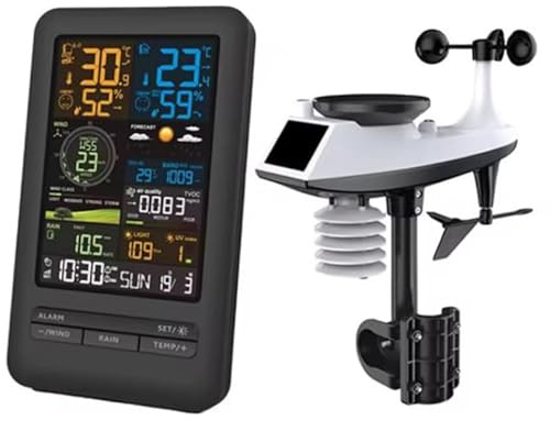 2.4Ghz WLAN WiFi Wetterstation Funk mit 7in1 433Mhz Außensensor + Solar/Wetterdaten über WIFI Smartlife TUYA Handy APP/Wettervorhersage/Außensensor/Windmesser und Regensensor/Windrichtung