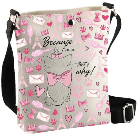 PLITI Marie Aristocats Sac à bandoulière pour femme Inscription Because I'M A Lady That's Why Marie Cat Lover, Because Lady Cbag, 8×7.5×1.8inches