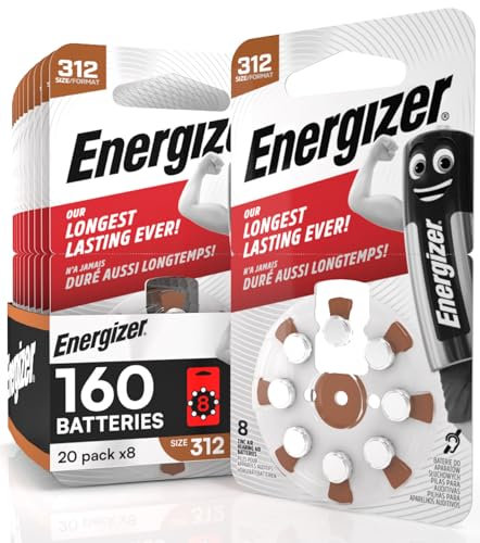 160 Batterie Acustiche Energizer per Apparecchi Acustici Auricolari Misura 312 Marrone Senza Mercurio - 20 Confezioni da 8 Pile