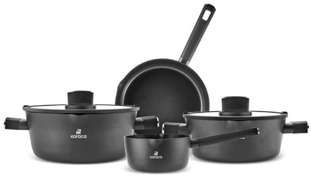 Karaca Swiss Crystal Midnight 6-Piece Ceramic Pots and Pans Sets Non-Stick, Induction Cookware Set, PFAS-Free, Dishwasher Safe, Black - Includes Saucepan, 2 Cooking Pots with Lids, Frying Pan