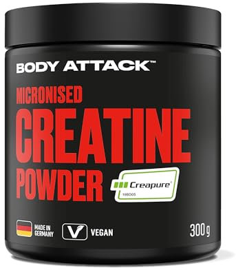 Body Attack Micronised Creatine Powder (Creapure®) 300 g - hochwertiges Kreatin 100% Made in Germany - hochdosiert für Fitness & Kraftsport, vegan