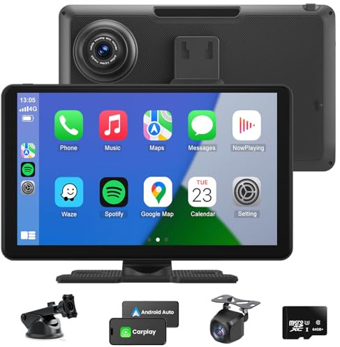 9 Wireless Apple CarPlay Android Auto Screen for Car, 1080P Camera FHD Touch Screen Sat Nav Car Stereo Portable Car Play Mirror Link Music Video Player Siri/AirPlay/AUX/FM/Radio