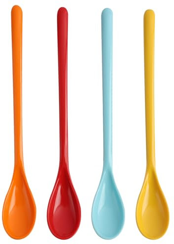 Cuchara de plástico, cuchara de color, cuchara larga de plástico para huevos, cuchara de mermelada, mango largo, para porcelana de imitación, vajilla, cocina, café, bebidas, huevos, helado, yogur (4