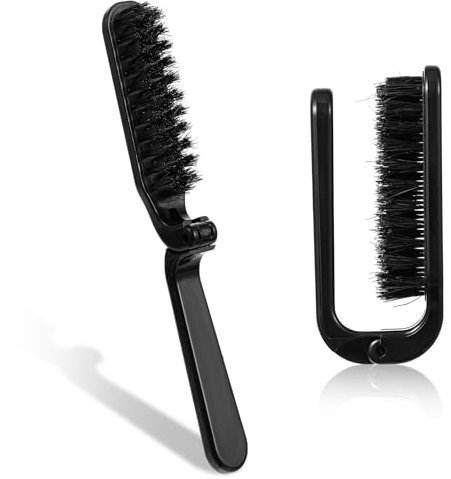 Ouligay Reise Faltbare Haarbürste,1 Stück Faltbare Tragbare Reise-Haar Bürste mit Natürlicher Wildschwein Borste und Nylon Borste,Kleine Haarbürste für Dicke Dünnes Haar Lockige,Bartkamm für Männer