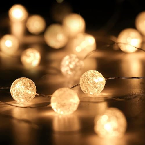 Sunshine smile Lichterkette Kristall Kugeln,2M 20LED Lichterkette Kugeln Batterie,lichterkette Strom Innen,Aussenlichterkette Batterie,Lichterketten Vorhang