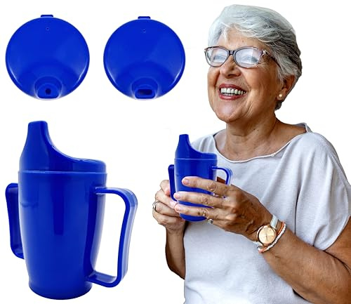 Tiga-Med Gobelet avec 2 Poignées, 280 ml, Système à Double Couvercle pour Liquides et Bouillie, Passe au Lave-Vaisselle et au Micro-Ondes (1, Bleu)