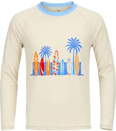 weVSwe Kinder UV Shirt Rashguard Shirts für Jungen Schwimmshirt für Kind Schnelltrocknend Badeshirt Schutz UPF 50+ Beiger Sandstrand 6 Jahre