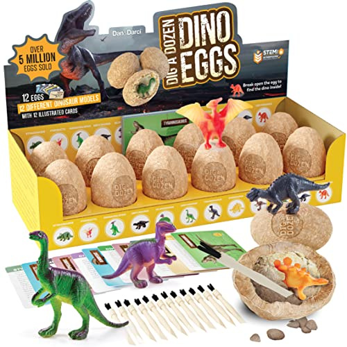 Dig a Dozen Dino Eggs Kit - Easter Egg Toys for Kids - Archaeology Science STEM Crafts Gifts for Boys & Girls - Break Open 12 Unique Large Surprise Dinosaur Filled Eggs and Discover 12 Cute Dinosaurs