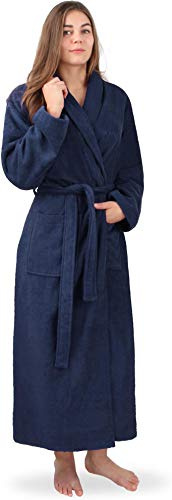 normani Extra langer Baumwoll-Bademantel | Weicher Sauna-Bademantel mit Frottee für Damen - Öko Tex 100 - Premium Qualität Farbe Marine Größe XL