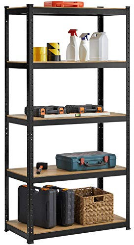 Yaheetech 5-Tier Storage Shelves Standing Racking Shelving Units, Heavy Duty Adjustable Garage Shelving Unit for Workshop/Shed/Office, 180cm x90cm x 45cm, 265kg Per Shelf, Black