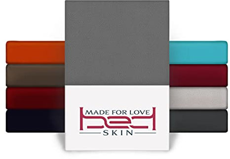 Bedskin Premium 2er Pack Topper Spannbettlaken 140x200-160x200 cm, bis 8 cm Topperhöhe - Jersey Spannbettlaken für Topper Boxspringbett, 100% Buamwolle Spannbetttuch (Grau)