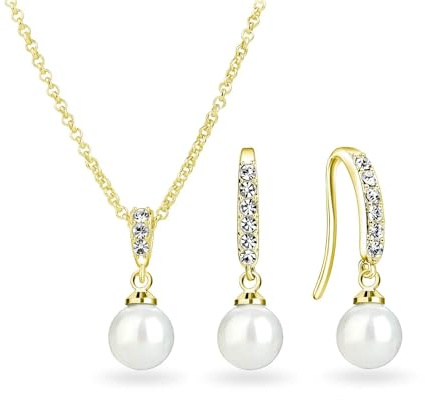 Philip Jones 18k Gold Plated Pearl Drop Set Created with Zircondia® Crystals