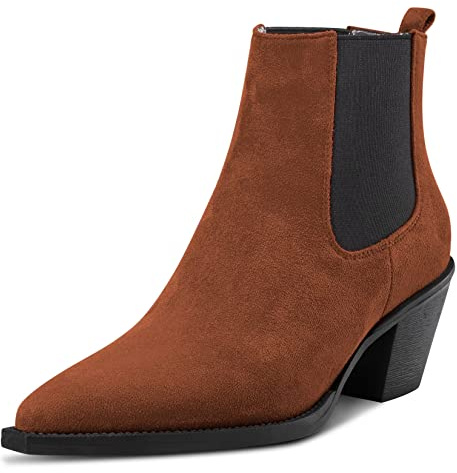 Castamere Femmes Bloc Chunky Bas Kitten Talon Heel Fermé Pointu Bout Bottines Slip-on Bureau Dress 6.5 CM Heels Bottes Marron 41 EU