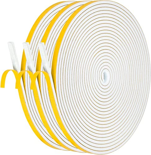 Palazen 18m Dichtungsband Selbstklebend für Türen Fenster 6mm(B) x3mm(D) Moosgummi Dichtband als Tür-Fenster-Dichtung-Zugluftstopper Schaumstoffband Abdichtung Weiß [3 Rollen mit je 6m]