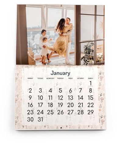 Wanapix | Calendario Personalizado 2026 | En Español | Calendario 2026 Pared con Varias Fotos | Con Agujero Perforado para Colgar | 32 x 45 cm | Flores