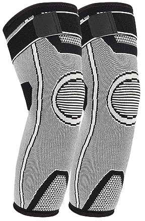 Tutore Ginocchio Lunghe Gamba e Ginocchio Compressione 1 Paio Elastica Supporto Ginocchio Adatto a Uomini e Donne, con Fascia Elastica per Sport, Corsa, Basket, Dolore Artritico (S, grigio)