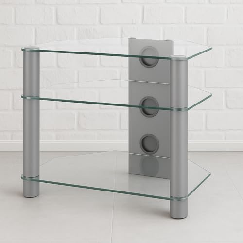 RO&CO - Mueble HiFi de 3 estantes. Vidrios Transparentes/Chasis Gris- Ref. 2130-RC
