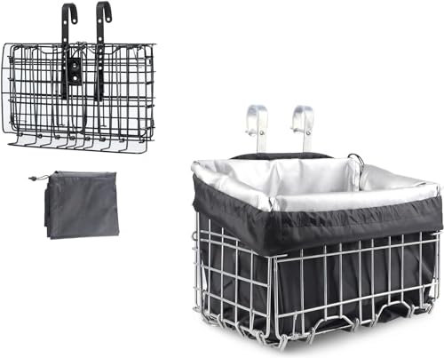 ZUKKA Cesta de bicicleta delantera desmontable de metal regulable en altura y manillar, con bolsillo de forro plateado (resistente al agua)