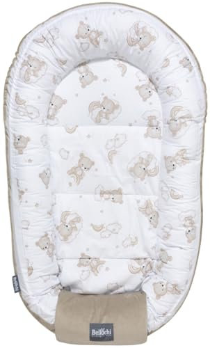 Bellochi Babynest für Neugeborene | Babyliegennest | 100% Baumwolle | 100x60 - mit Schutzkanten | 0-9M | rainbow bear