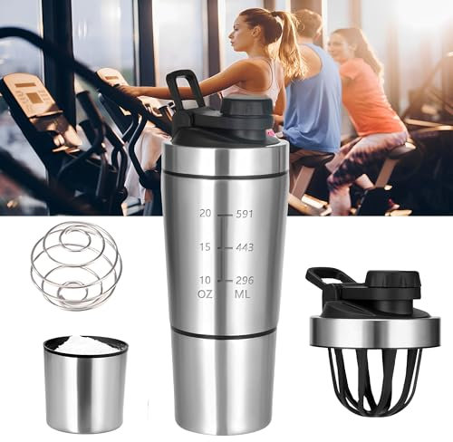 CINY Protein Shaker Bottle 600ml, Protein Shaker Bottle with Storage and Mix Ball, Gym Shaker Bottle, Wide Storage Shaking Cup with Handle, Perfect for Protein Shakes and Pre Workout