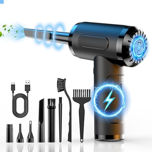 AMFUN Komprimerad luftventimmer, elektrisk dammblåsare, 3-växlad 50 000 RPM, komprimerad Air Duster, med LED-ljus, uppladdningsbar, för bärbar dator, tangentbord, bil