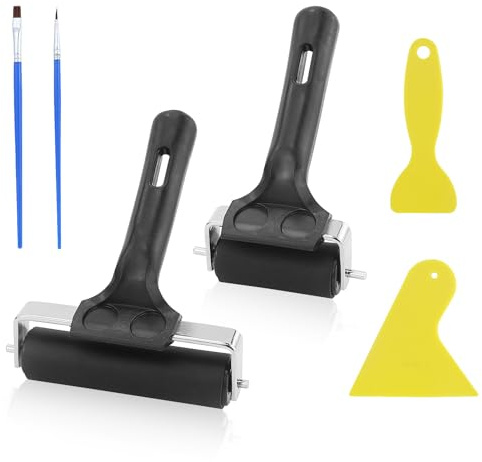 2 rodillos de goma con mango, rodillo de pegamento, rodillo de presión, rodillo de pintura, placas de linola, placa de impresión de gel, rodillo negro para bloque de tinta bloque de impresión de