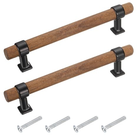 QUARKZMAN 2 Pcs Poignées De Tiroir En Bois Réglables T Bar 128mm/5 Centre De Trou Poignées De Tiroir De Commode À Double Trou Poignées De Meuble Avec Vis Pour Cuisine Maison Chambre, Noir