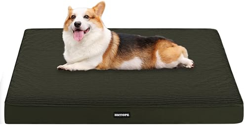 HMTOPE Orthopädisches Hundebett, 9cm Dicke Hundekissen für Mittelgroße Hunde, Abnehmbar und Waschbar Hundematte, rutschfeste Unterseite, Wasserdichtes Innenfutter, 91 cm, Olivgrün