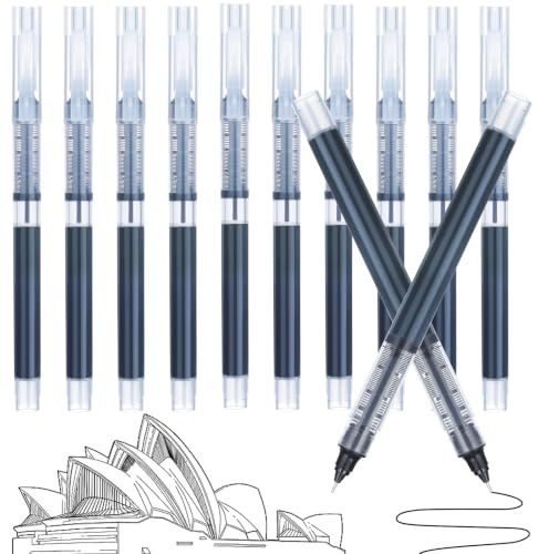 AUAUY 12 Bolígrafos Tinta Líquida, 0.5 mm, Punta Cónica, Negro | Rollerball, Secado Rápido, Escritura Suave, Precisa, Oficina, Hogar, Escuela, Regalo, Caja, Recargable