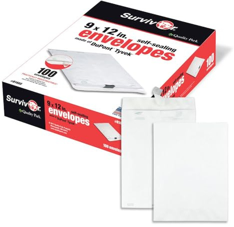 Quality Park Survivor 9 x 12 Catalog Envelopes made with DuPont Tyvek Material, Self Sealing, Puncture, Tear & Moisture Resistant, 100/Box (QUAR1460)