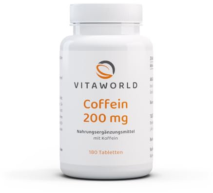 3er Pack Vita World Coffein Koffein 200 mg 3 x 180 Tabletten Vegan/Vegetarisch Deutsche Apotheker-Herstellung Made in Germany