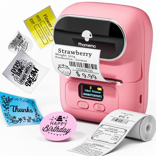 Phomemo M110 Impresora de Etiquetas portátil - Impresora térmica de Etiquetas,Impresora de Pegatinas,Adecuado para código de Barras, Oficina, envío, Cable, Tienda, Ropa,con Etiqueta de 40×30 mm,Rosa