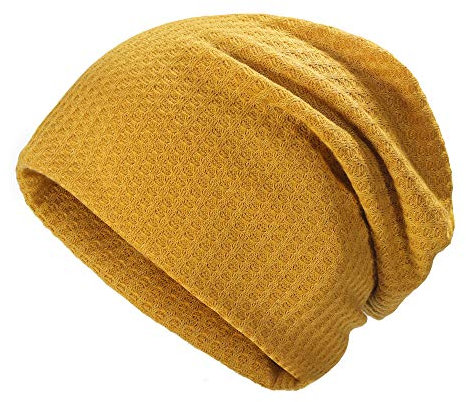 ZLYC Summer Long Slouch Beanie Leicht Weich Jersey Mütze für Damen und Herren,Festes Gelb,Gr. Einheitsgröße