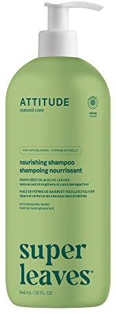 ATTITUDE Nourishing Hair Shampoo, EWG Verified, For Dry and Damaged Hair, Naturally Derived Ingredients, Vegan and Plant Based, Grapeseed Oil and Olive Leaves, 946 mL