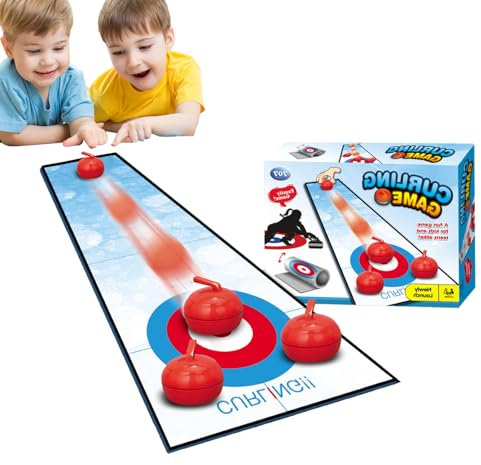 ZAGARO Tisch-Curling-Spiel,Tisch-Curling - Bowlingspiel für den Boden | Lernspaß beim Curling, Bowling und Golfen mit Matte für Kinder, Eltern, Reisen