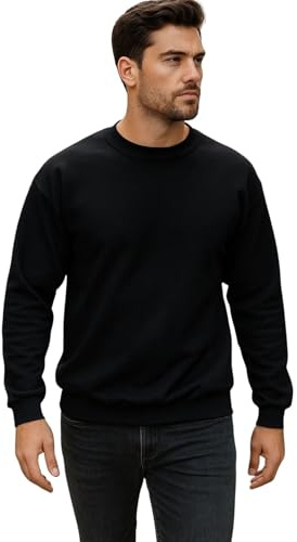 True Face Mens Sweatshirts Plain Workwear Casual Crew Neck Jumper Fleece Sweater Sports Leisure Black M