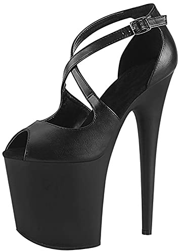 Piattaforma Incrociata da Donna Tacchi Alti 20CM Stiletto Casual Stile Romano Sandali Pompe per Feste Stripper Club Pole Scarpe da Ballo di Grandi Dimensioni 34-46,Nero,38 EU