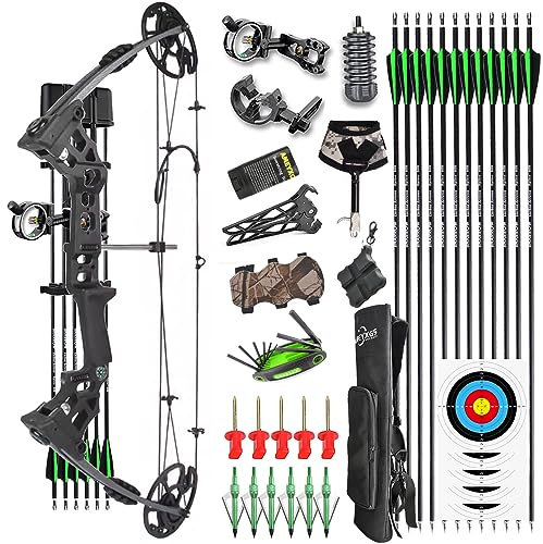 HNZMDY Compound Bogen Kit Rechts & Links Hand Jagdbogen Sportbogen für Erwachsene Anfänger Voll Einstellbar 19-31 Ziehgewicht 20-70LB IBO 325 FPS (Schwarz-Rechte Hand)