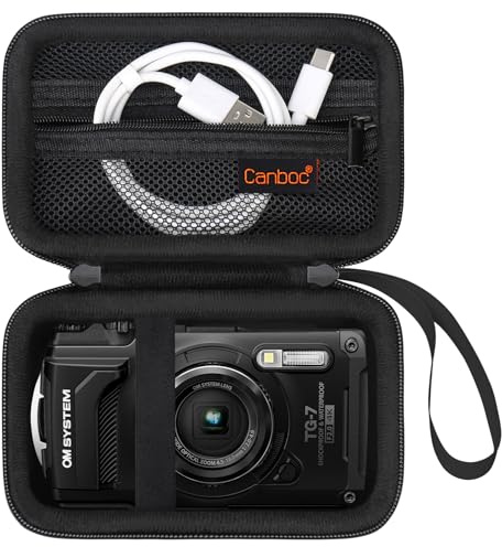 Canboc Tragetasche für OM System Tough TG-7/OM System Olympus TG-6 Unterwasserkamera, wasserdichte Kameratasche, Reißverschluss Mesh Tasche passt USB Kabel, Batterien, Schwarz (Nur Fall)