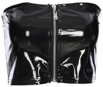 Top a Tubo Lucido da Donna, Top Corto Sexy Metallizzato Senza Spalline, Canotta con Cerniera Frontale per Abbigliamento da Party Club, Canotta Basic Casual Elasticizzata Non Imbottita per Balli, Rave