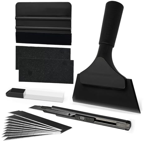 EHDIS Kit Vinile Applicazione Adesivi Auto, Kit Wrapping Auto, Attrezzi per Pellicola Oscurante Vetri Fai da Te - con Wrapping Pellicola, Coltelli multiuso, Tergicristallo, Nero