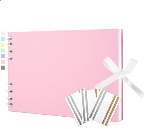 Vienrose Fotoalbum zum Selbstgestalten und Einkleben 21,5 x 15 cm, DIY Scrapbook Album mit 40 weißen Seiten, Spiralalbum für Baby, Hochzeit und Geburtstag, Rosa